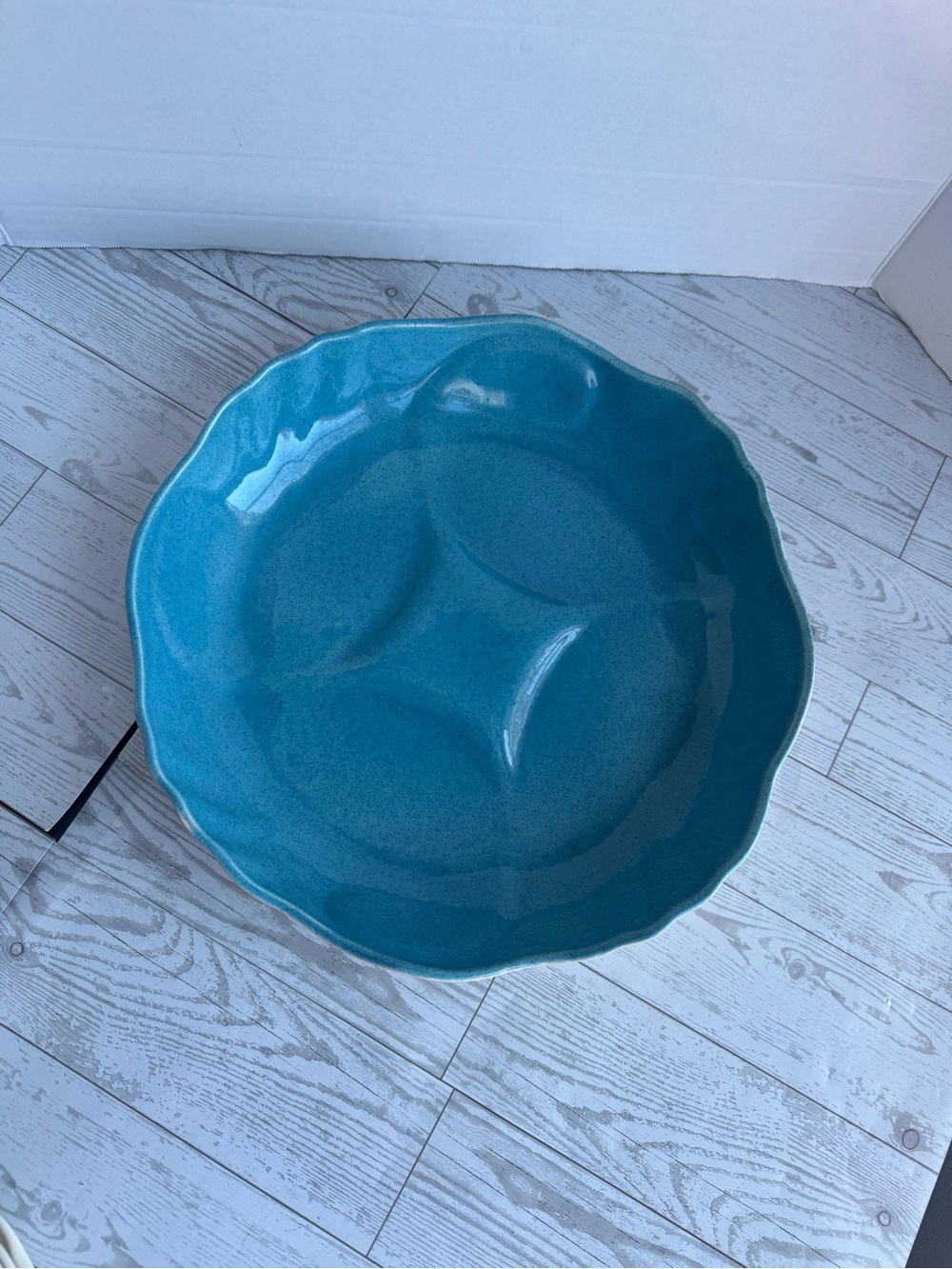 Vintage Pottery Teal Serving Bowl for Home Dining